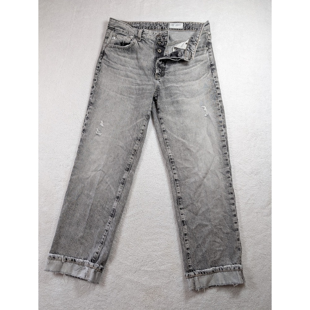 AG Adriano Goldschmied Alexis Crop Jeans Grey High Rise  Leg 29 Distressed